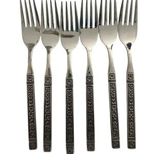 Oneida Coliseum Dinner Forks 6 Set Stainless Steel 7.25" Floral Black Textured